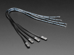Angled shot of Four 2-pin 0.1" Pig-Tail Cables.
