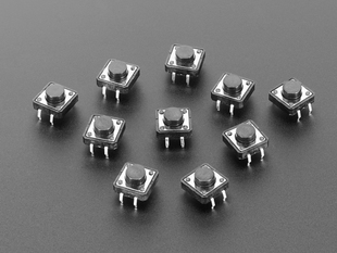 Angled shot of 10 12mm square tactile switch buttons.