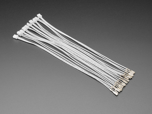 Angled shot of ten 20 cm long quick-connect wire pairs. 