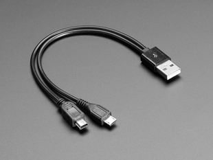 USB cable with Type A to Mini B Charging and Micro B Data