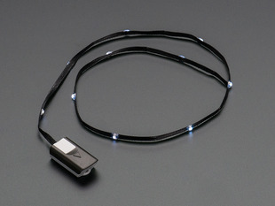 White LEDs on Black Fabric Ribbon with battery pack 