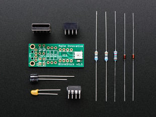 Kit components shot with PCB and various electronic parts