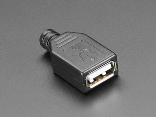 Angled shot of an assembled USB DIY Connector Shell with a Type A Male Socket. The male plug faces the camera at an angle.