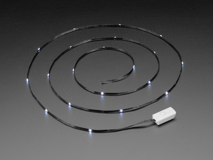 White LEDs on Black Fabric Ribbon with battery pack - 1.5 meter.