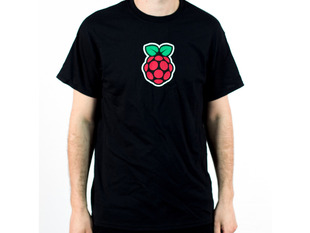 Man wearing black t-shirt with Raspberry Pi logo