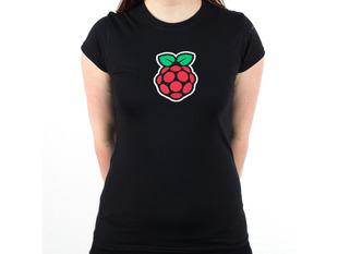 Woman wearing black t-shirt with Raspberry Pi logo