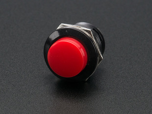 Angled shot of 16mm red panel mount pushbutton.