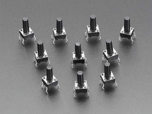 Angled shot of 10 6mm tactile switch buttons.