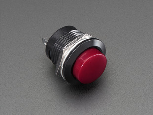 Angled shot of 16mm burgundy panel mount pushbutton.