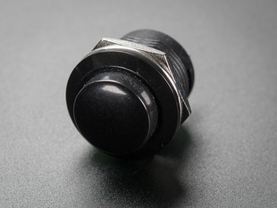 Angled shot of 16mm black panel mount pushbutton.