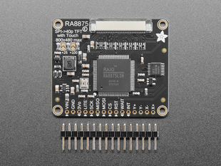 Overhead shot of TFT touchscreen driver board with header.
