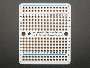 Top view of Adafruit Perma-Proto Quarter-sized Breadboard PCB.