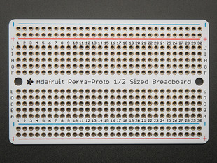 Top view of Adafruit Perma-Proto Half-sized Breadboard PCB.