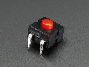 Angled shot of 12mm x 12mm red on-off power button