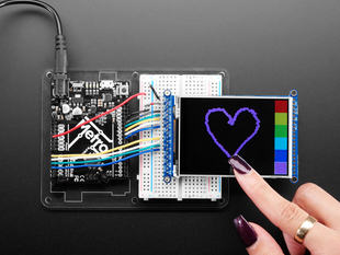 TFT breakout wired to arduino, hand drawingo of a heart using touchscreen