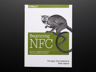 Front cover of "Beginning NFC with Arduino, Android, and PhoneGap" Cover features a white-faced, long-tailed primate.