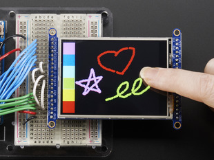 TFT breakout wired to arduino, hand drawing of a heart, star, and swirling line using touchscreen