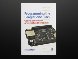 Front cover of "Programming the Beagle Bone Black" by Simon Monk. Cover photograph is of a rectangular black microcontroller, the Beagle Bone Black.