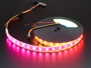 Coiled LED strip with each LED a different pink/red color