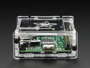 Side shot of assembled clear acrylic Enclosure for Raspberry Pi Model A+ featuring the USB port.