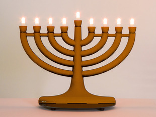 Electronic Menorah with warm white LEDs sitting on table