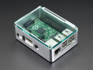 Assembled smooth silver Raspberry Pi enclosure with clear lid.