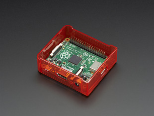 Angled shot of red Raspberry Pi Model A+ Case without lid.