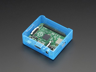 Angled shot of blue Raspberry Pi Model A+ Case without lid.