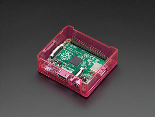 Angled shot of pink Raspberry Pi Model A+ Case without lid.