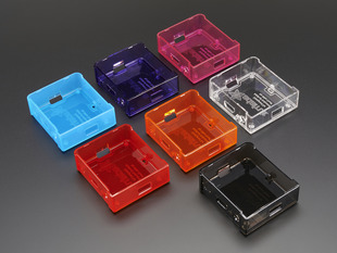 Angled shot of group of Raspberry Pi Model A+ Case bases in various colors.