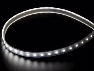 Video of part of an LED strip glowing cool white LEDs.