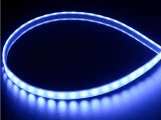 Coiled warm white LED strip with LEDs changing color throughout rainbow and also white