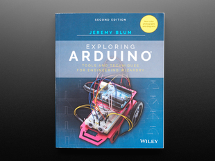 Front cover of "Exploring Arduino: Tools and Techniques for Engineering Wizardry" 2nd Edition by Jeremy Blum. cover features a red robot chassis with breadboard, microcontroller, and jumper wires.