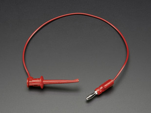 Angled shot of a red test clip to stacking banana plug cable - 12".