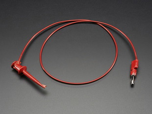 Angled shot of a red test clip to stacking banana plug cable - 24".