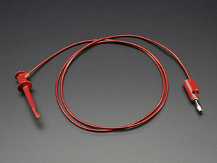 Angled shot of a red test clip to stacking banana plug cable - 36".