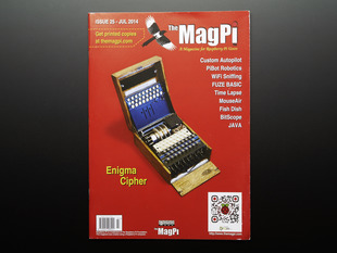 Front cover of magazine "The MagPi - Issue 25" featuring the enigma cipher.