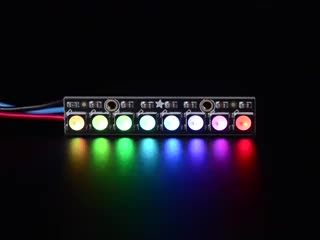 NeoPixel Stick with 8 x 5050 RGBW LED lit up rainbow and white