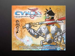 Front cover of "The Cynja Field Instruction Manual" by Chase Cunningham and Heather Dahl and illustrated by Shirow de Rosso. Cover features a cyber-warrior in mecha armor with a sword.

