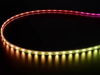 Video of an Adafruit NeoPixel Digital RGB LED Strip with all the LEDs illuminating various colors. 