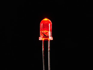 Single LED lit up red - 5mm.
