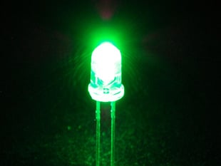 Single LED lit up bright green