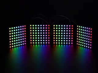Various RGB and RGB NeoPixel 8x8 matrices animating colors