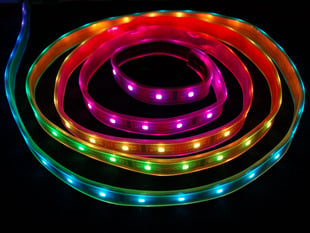 Coiled LED strip with each LED a different rainbow color