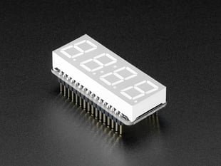 Angled shot of a rectangular shaped 7-segment breakout board with an LED matrix soldered on.


