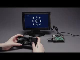 Video of a fully assembled kit and white hands holding USB mini keyboard while scrolling through the options on the display. 