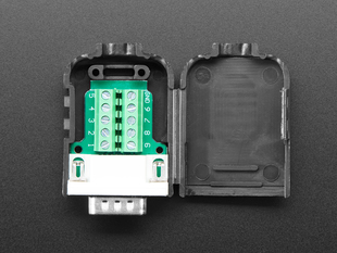 Top view of opened up DE-9 (DB-9) Male Plug to Terminal Block Breakout