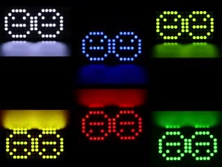 Animated video of happy/sad faces on 5 LED Matrix FeatherWing Display in various colors. 