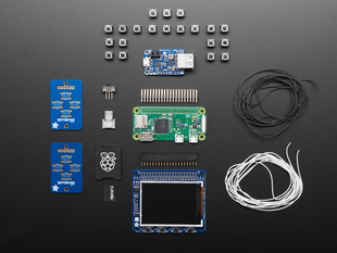 Top down view of components included in a Pi GRRL Zero Parts Kit. 