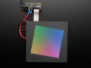 Still image of a Adafruit RGB Matrix Bonnet powering a Matrix. 